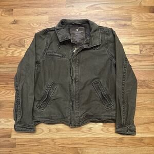 American Eagle Green Distressed Denim Field Field Jacket Size Large 100% Cotton